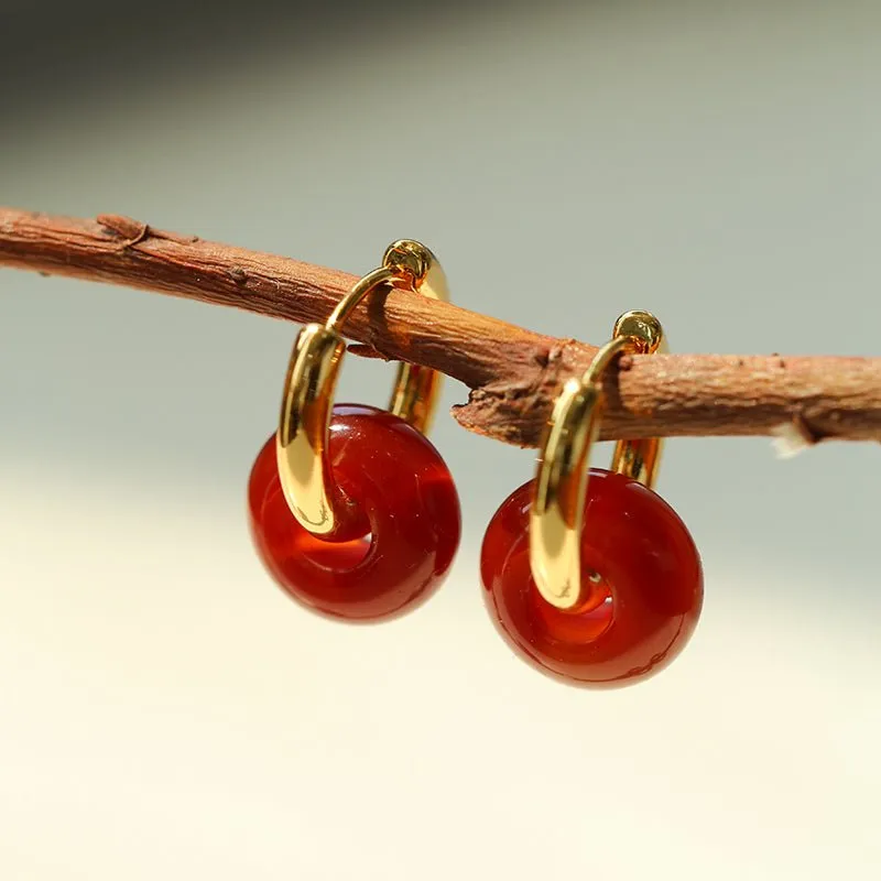 Classic Natural Stone Jade Hoop Earrings