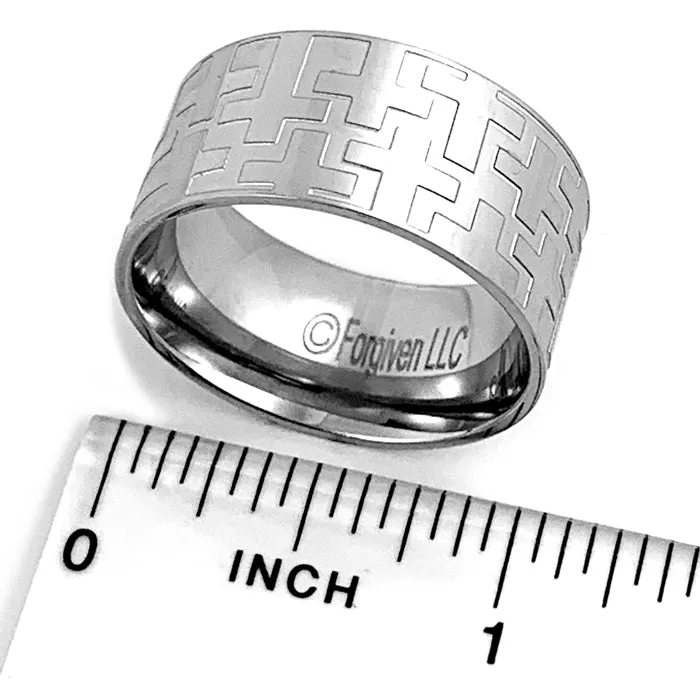 Cross Ring Mens Wide Band Ring