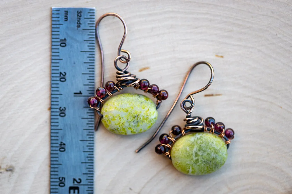 Em'z Blendz Peridot Jasper & Garnet Earrings | Handcrafted Jewelry