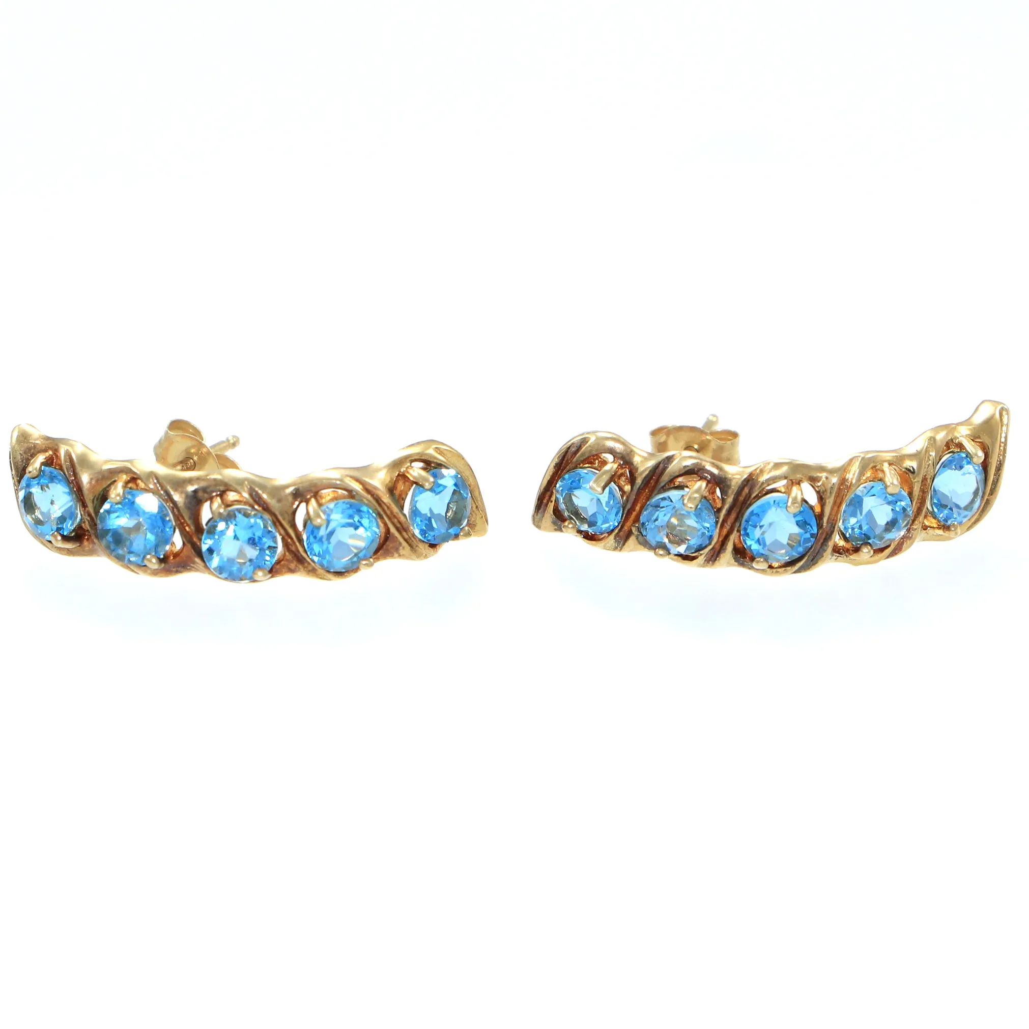 Estate Solid 14k Yellow Gold 2.00ctw Blue Topaz Drop Earrings