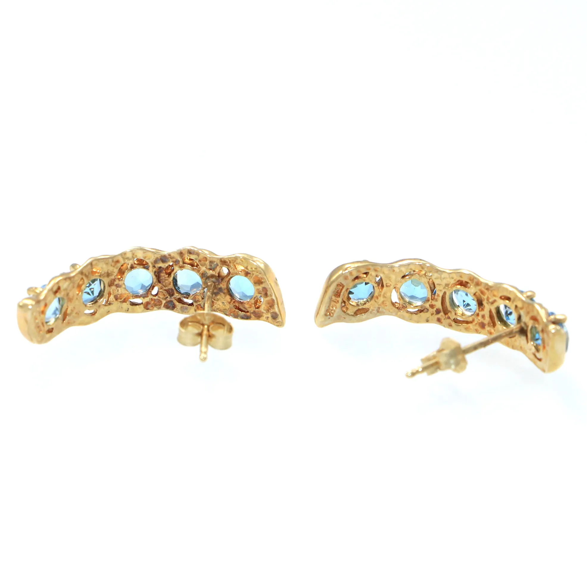 Estate Solid 14k Yellow Gold 2.00ctw Blue Topaz Drop Earrings