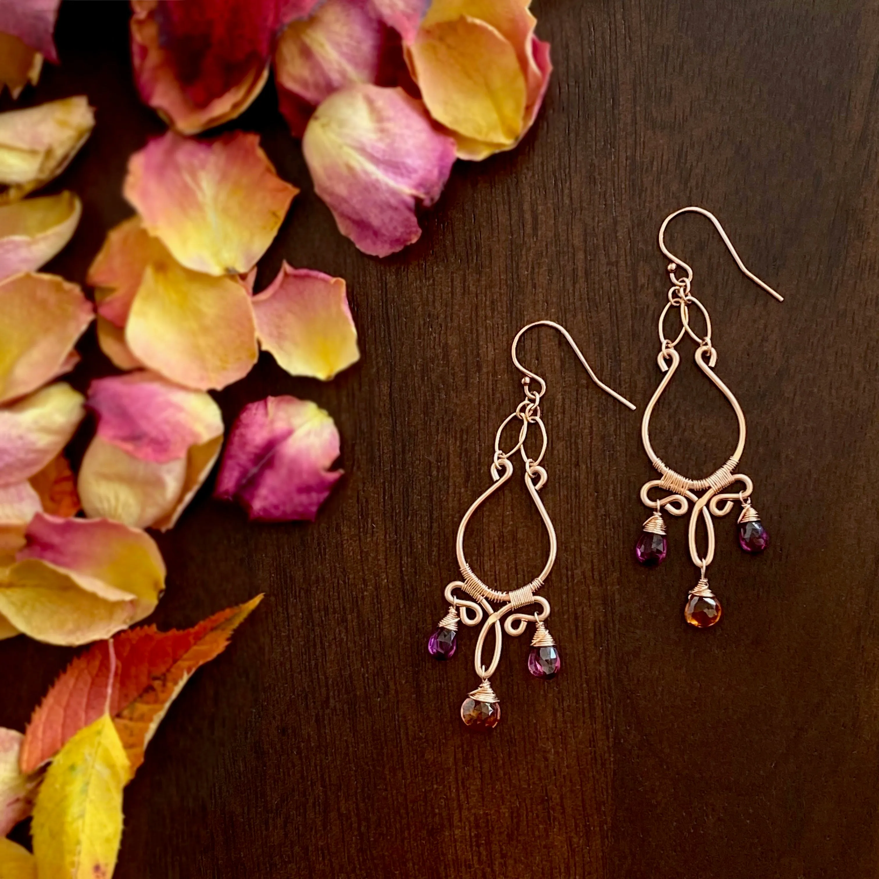 Fiona - Garnet, 14k Rose Gold Filled Earrings