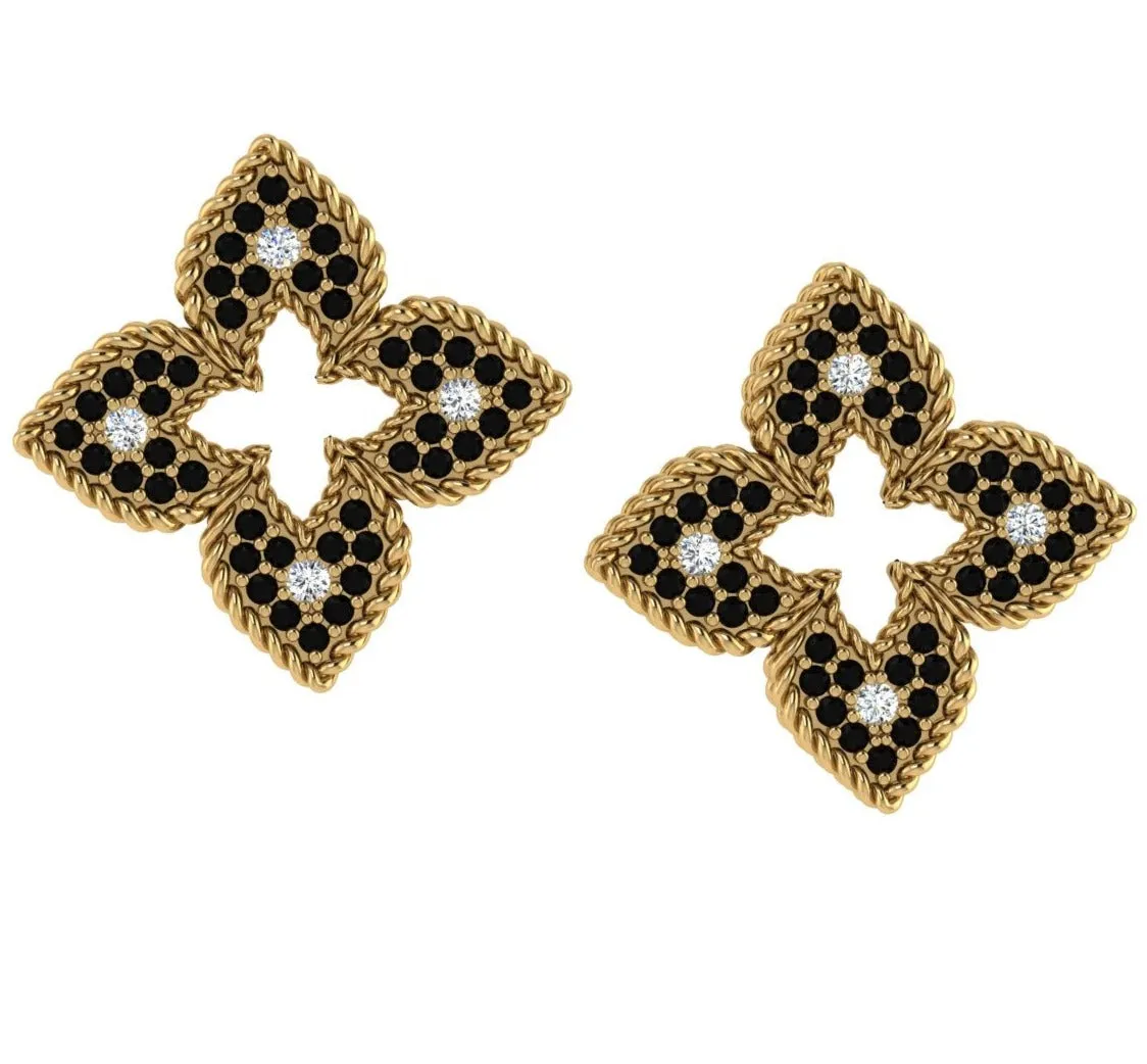Flower Diamond Earrings in 14K Yellow Gold