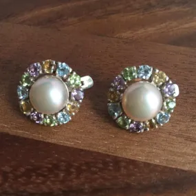 Flower Pearl Earrings - White Flower Earrings - Vintage Multistone Earrings