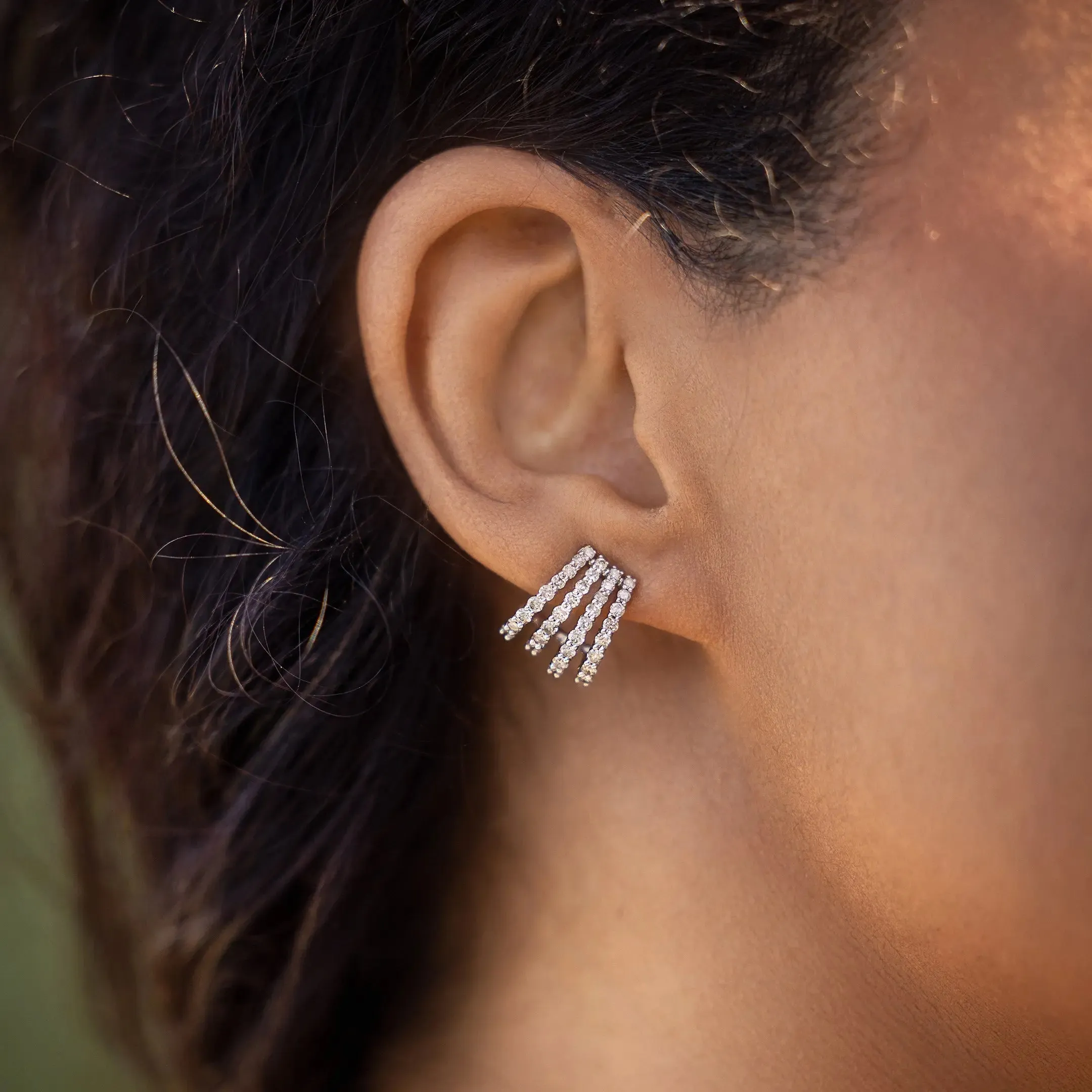 Four Rows Diamond Earrings