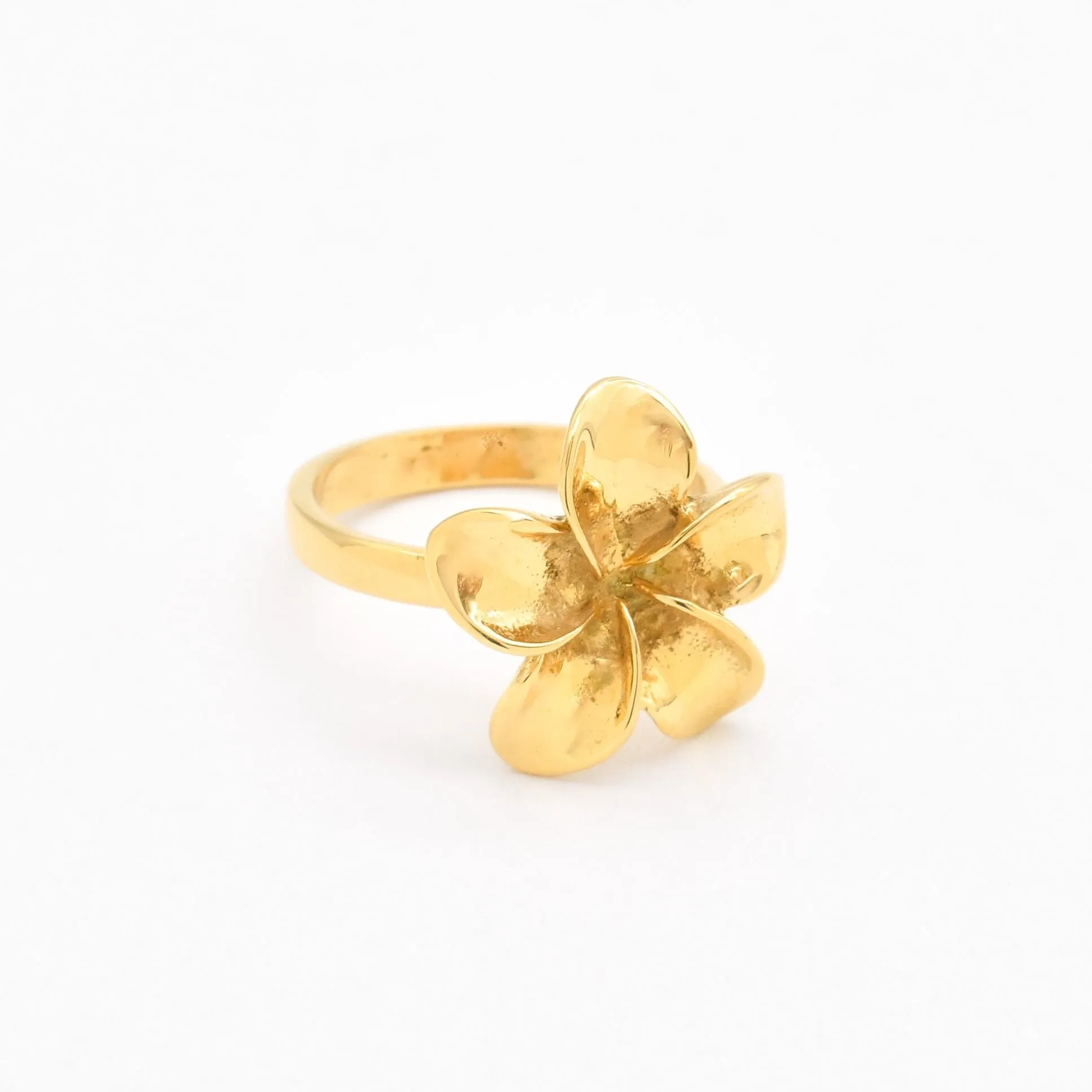 Gold Flower Ring - Large Plumeria Ring - Statement Hawaiian Ring
