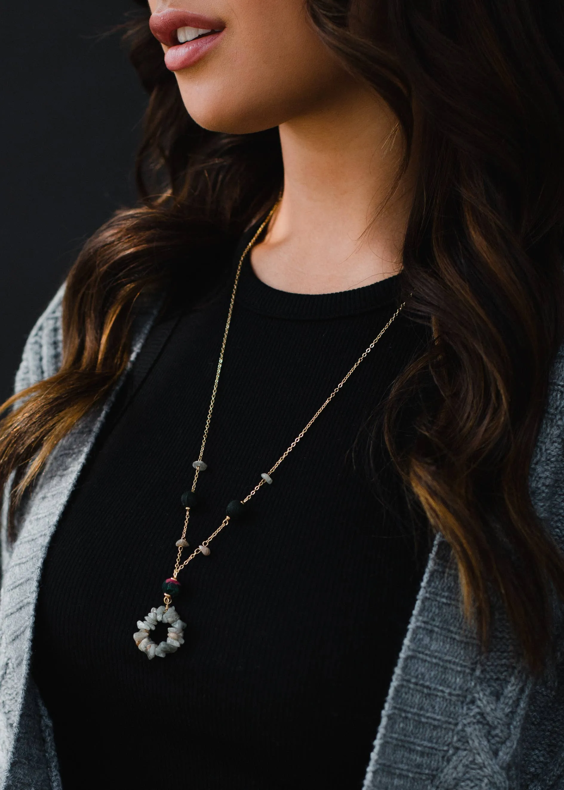 Gold, Gray & Black Long Necklace