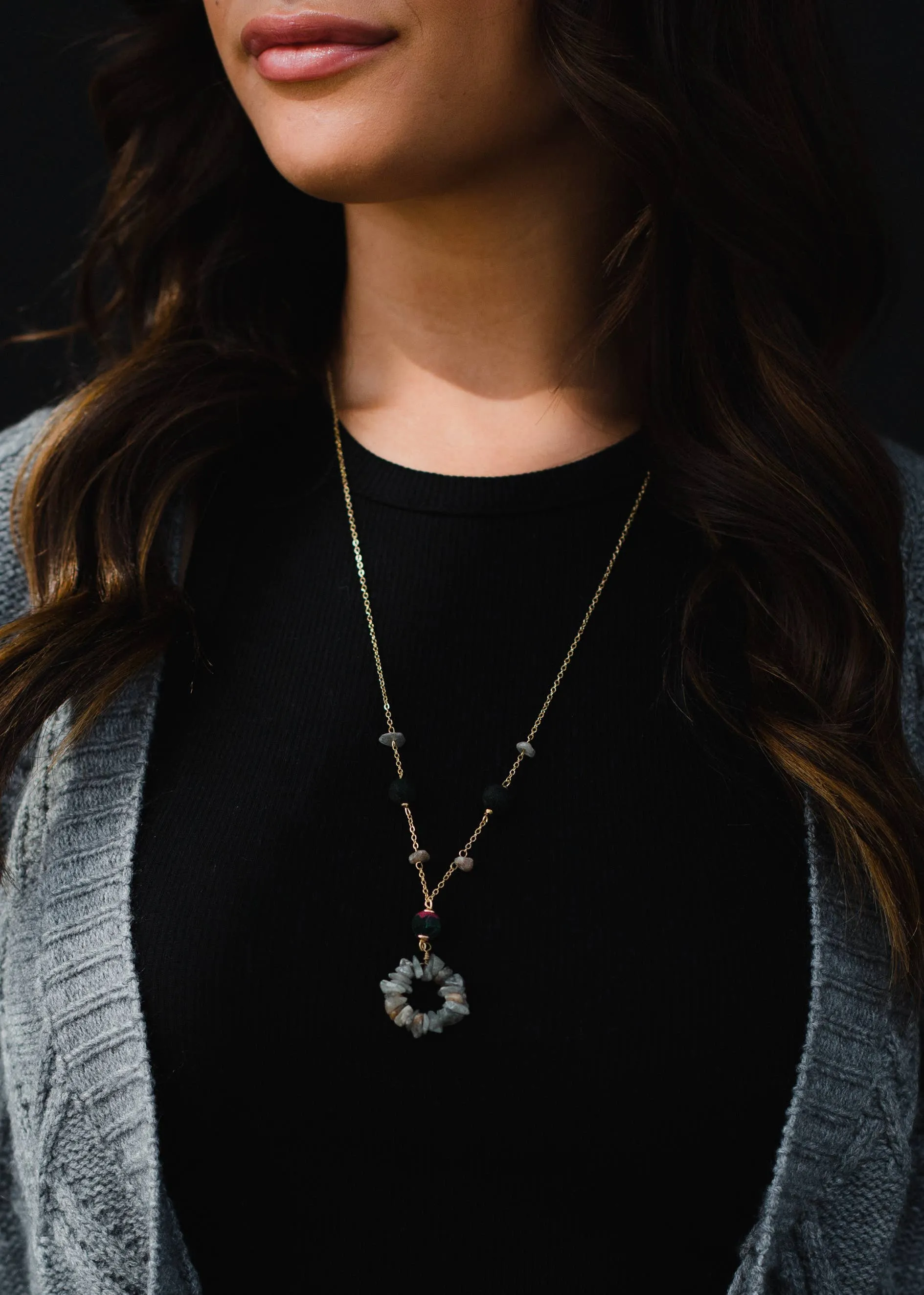Gold, Gray & Black Long Necklace