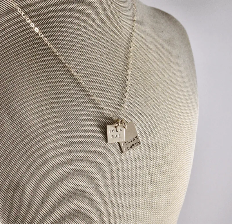 Gold Names Square and Rectangle Necklace