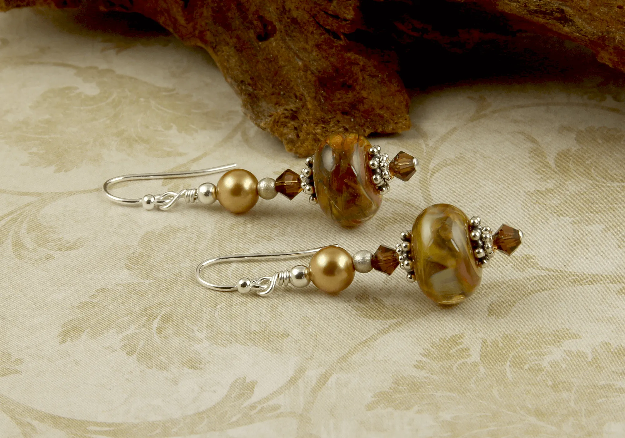 Golden Wonder Lampwork Bead Earrings