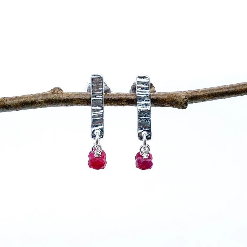 Hammered Silver Birch Bark Berry Stud Earrings