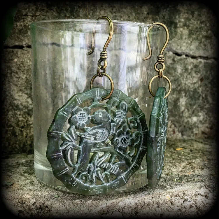 Jade earrings-Carved gemstone earrings