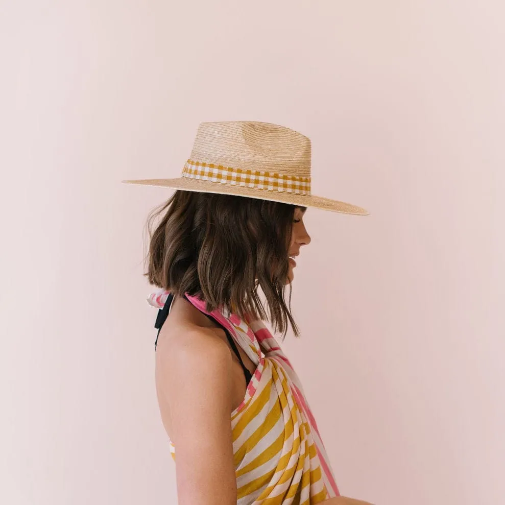 Lidia Mustard Gingham Palm Hat
