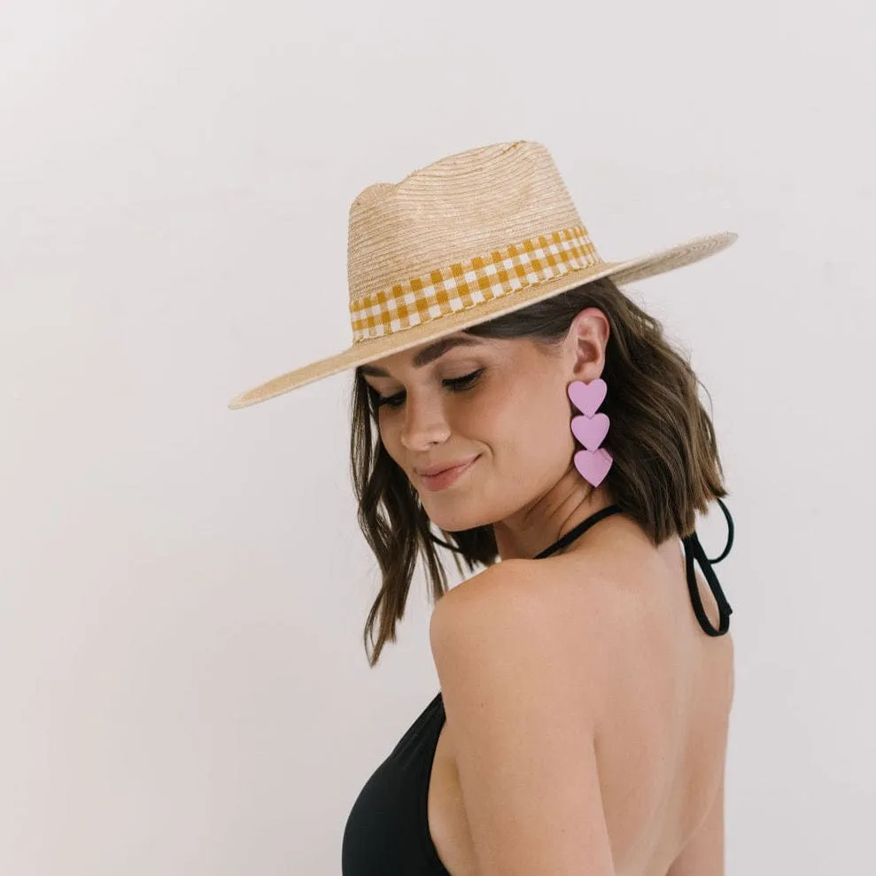 Lidia Mustard Gingham Palm Hat