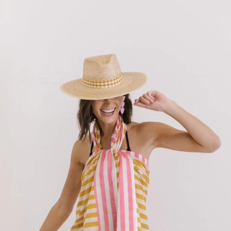 Lidia Mustard Gingham Palm Hat