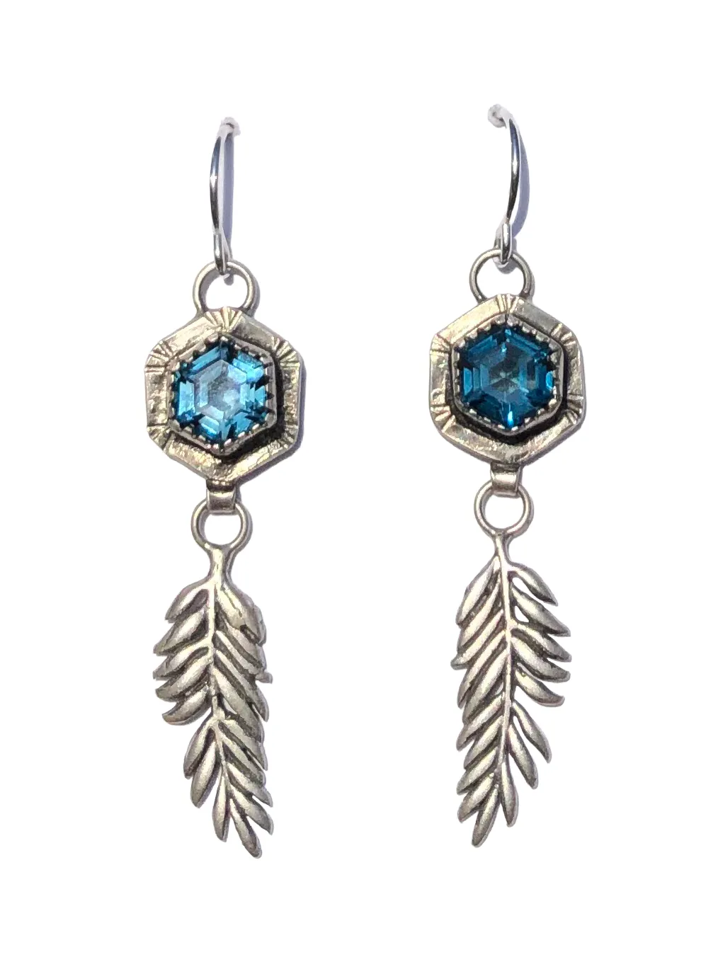 London Blue Topaz Hexagon Fern Earrings