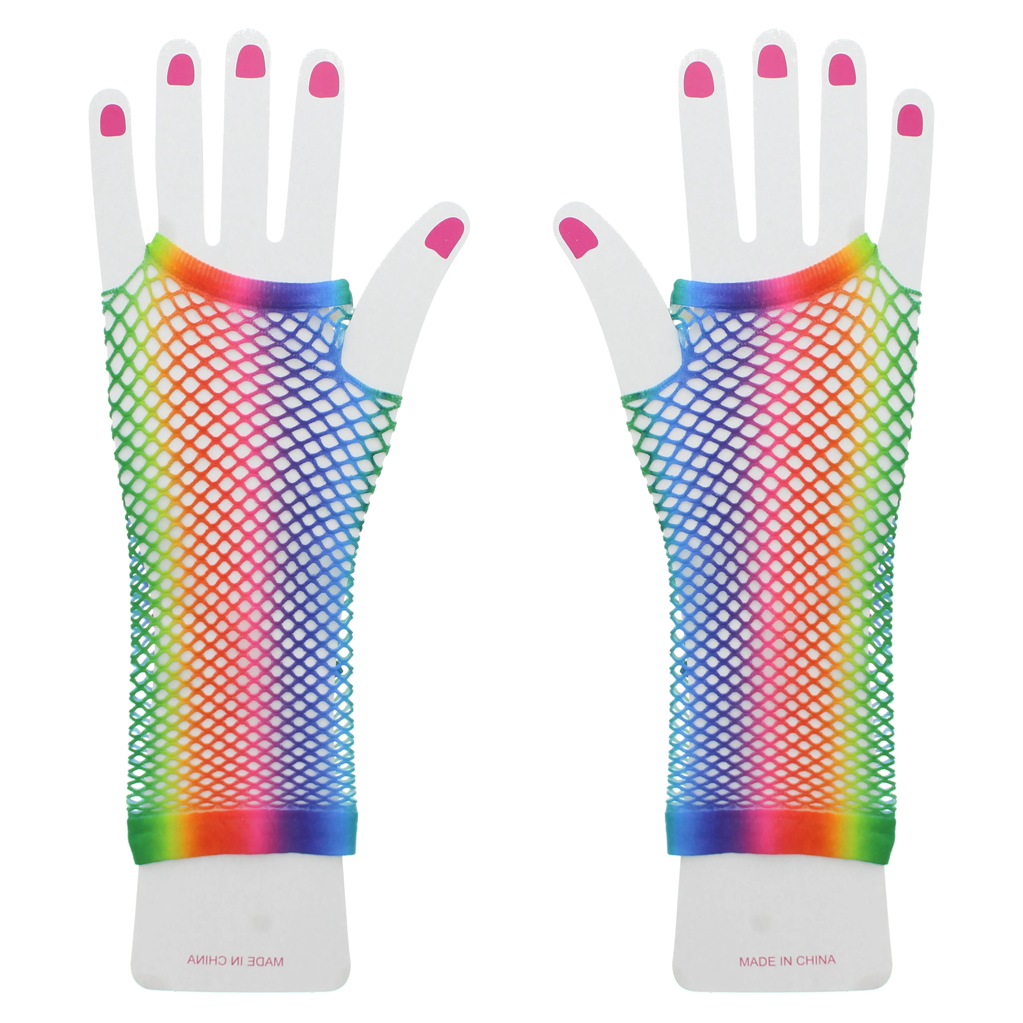 Long Rainbow Fishnet Gloves