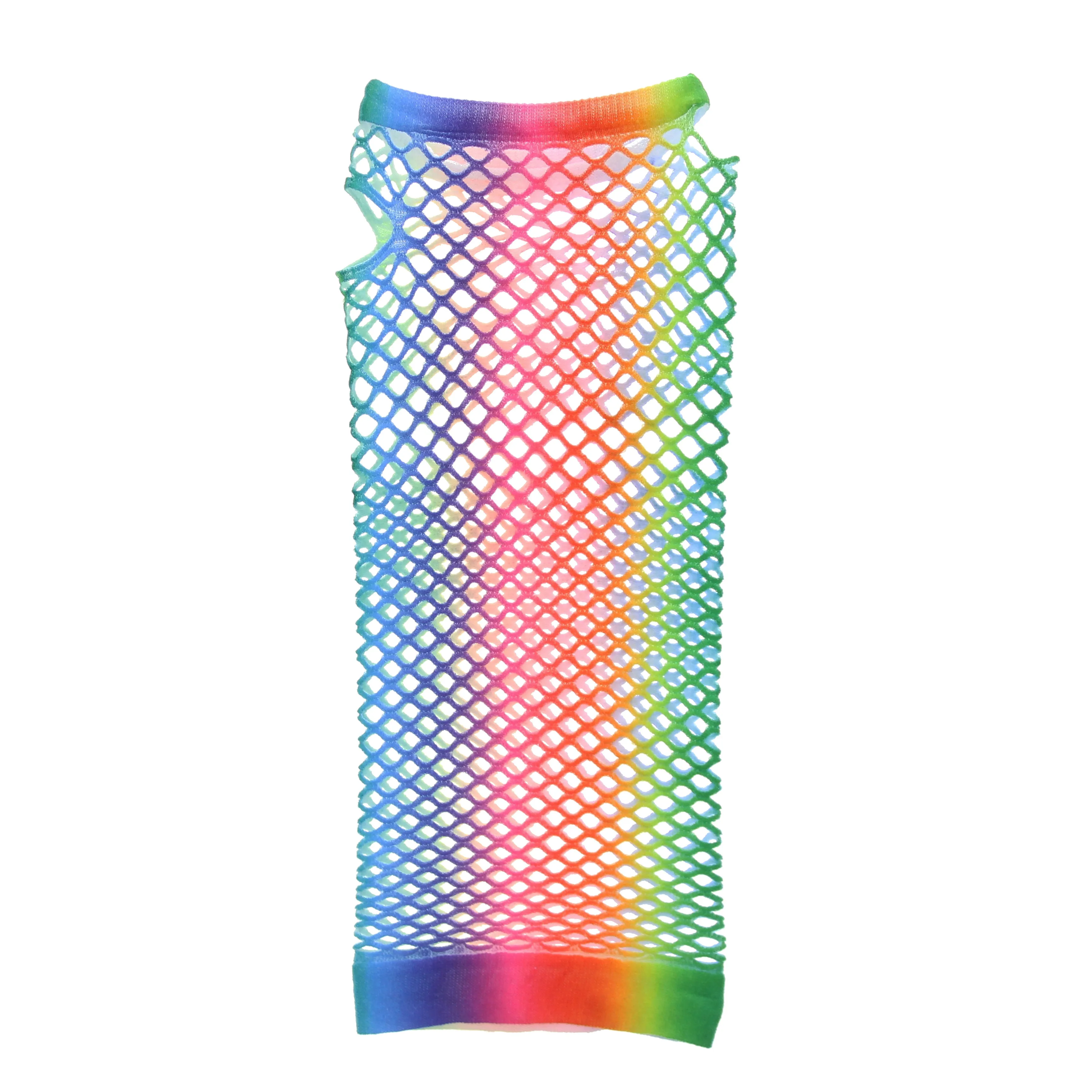 Long Rainbow Fishnet Gloves