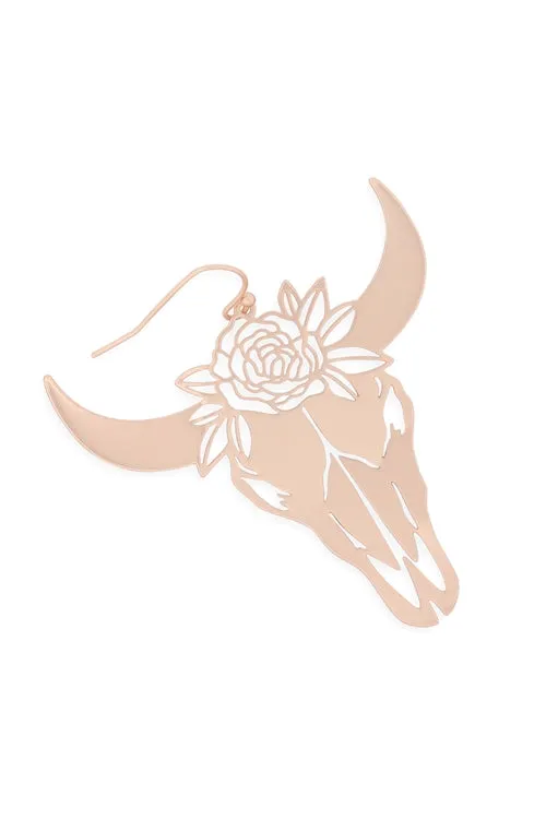Matte Gold Bull Skull Head Earrings