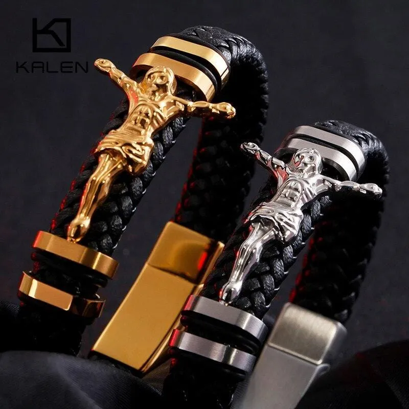 Men's Cross Bracelet <br> Leather Crucifix