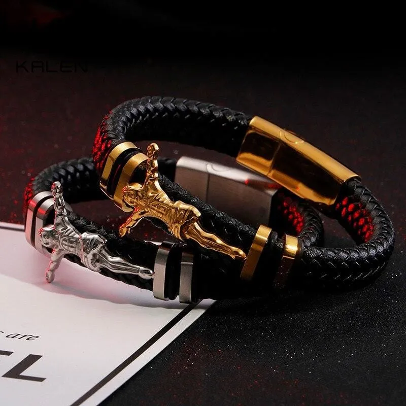 Men's Cross Bracelet <br> Leather Crucifix