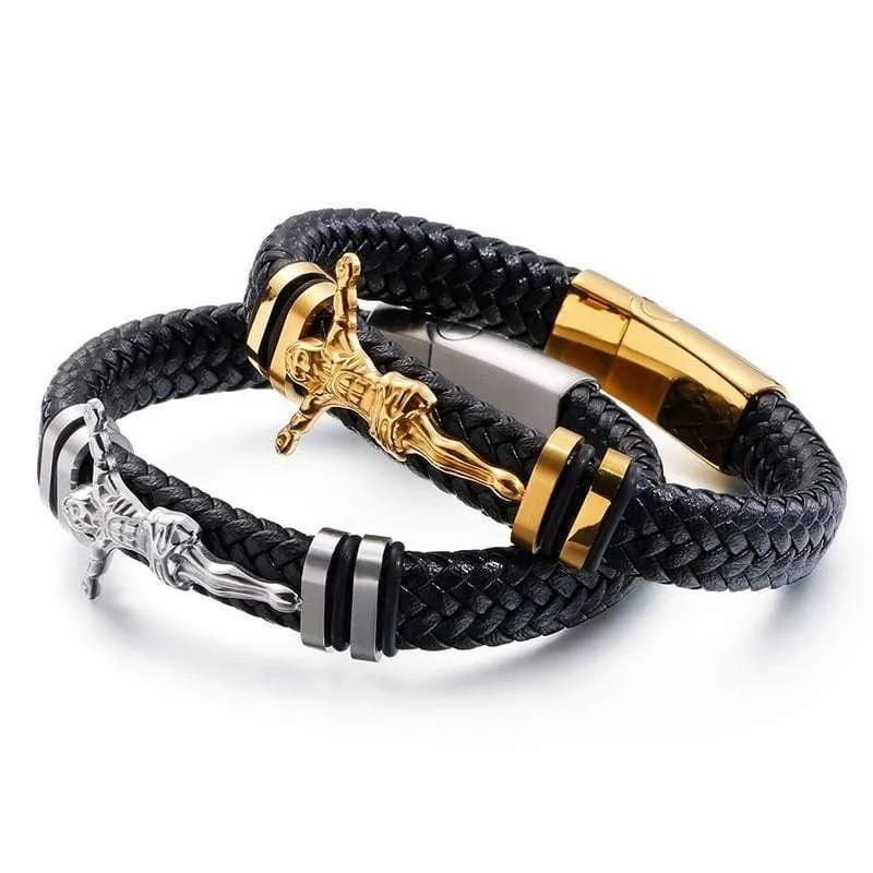 Men's Cross Bracelet <br> Leather Crucifix
