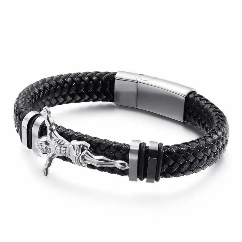 Men's Cross Bracelet <br> Leather Crucifix