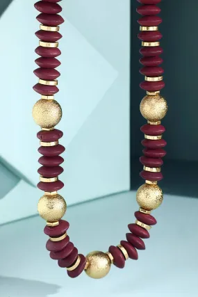Metal & Wood Disk Bead Necklace