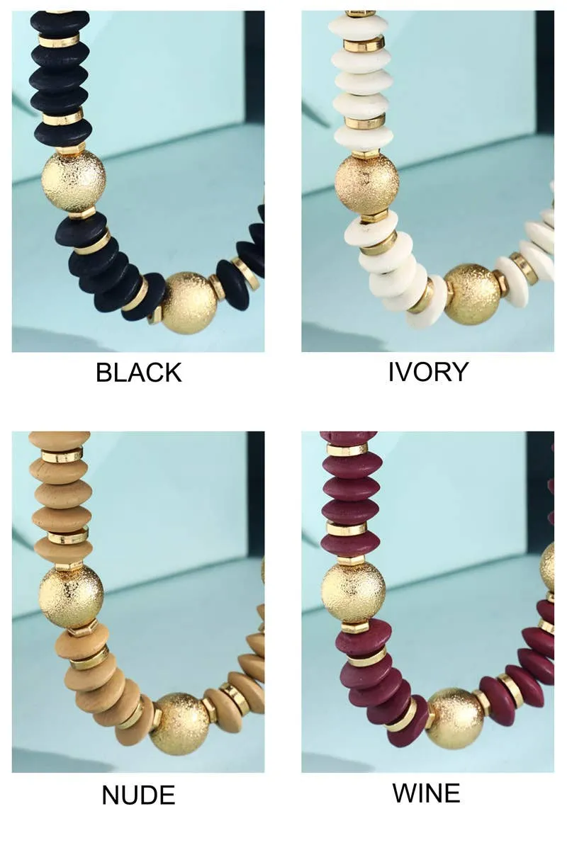 Metal & Wood Disk Bead Necklace