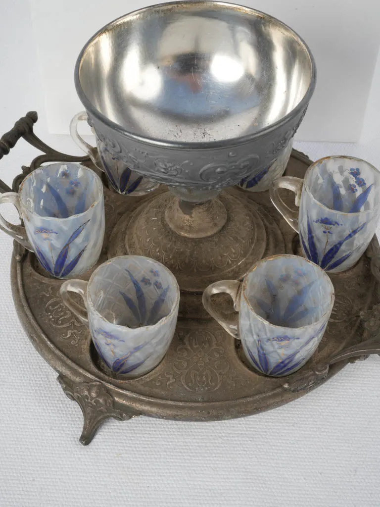 Napoleon III Liqueur service w/ painted blue glasses