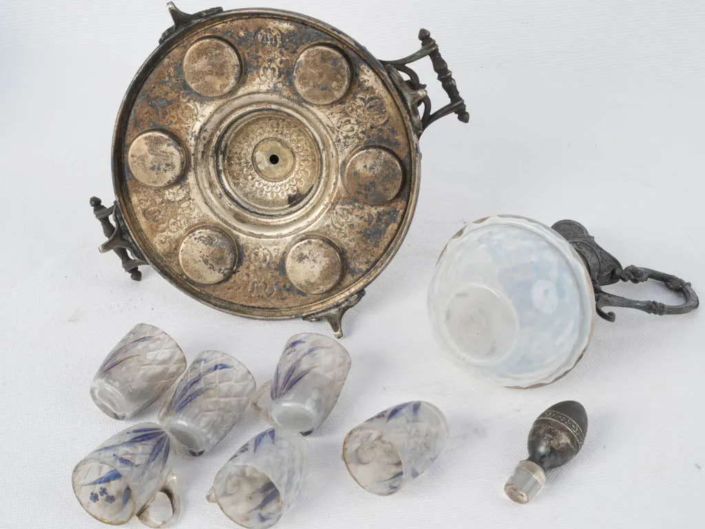 Napoleon III Liqueur service w/ painted blue glasses