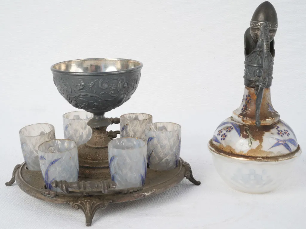Napoleon III Liqueur service w/ painted blue glasses