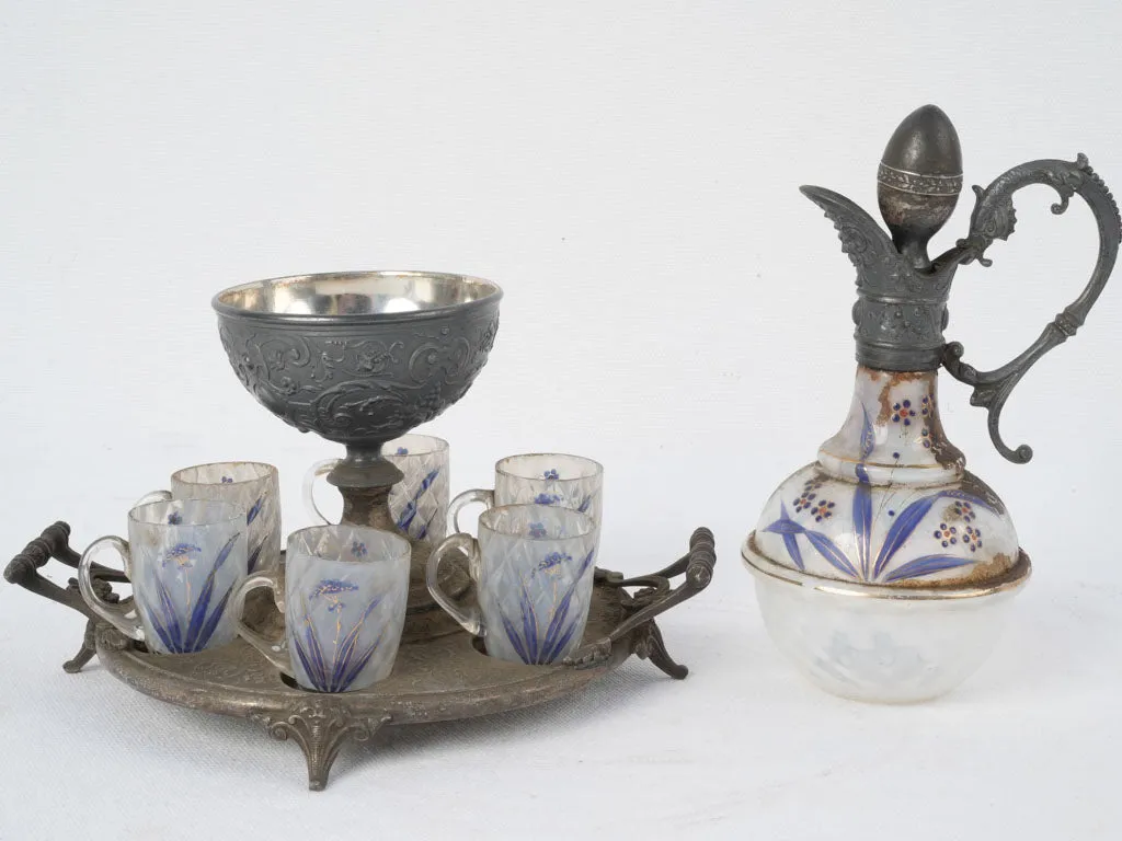 Napoleon III Liqueur service w/ painted blue glasses