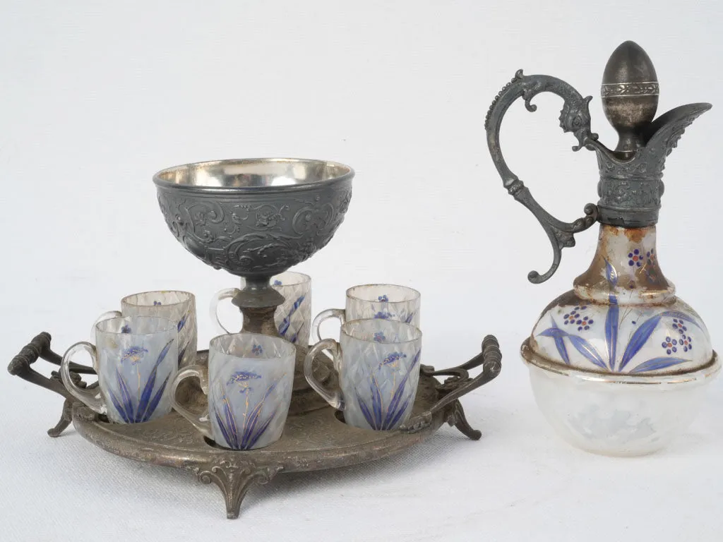Napoleon III Liqueur service w/ painted blue glasses
