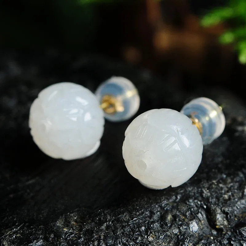 Natural Jade Earrings Nephrite Gold Earrings EG95