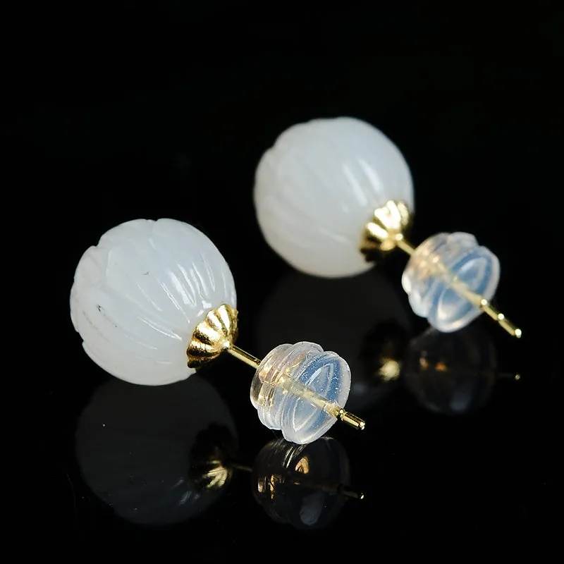 Natural Jade Earrings Nephrite Gold Earrings EG95