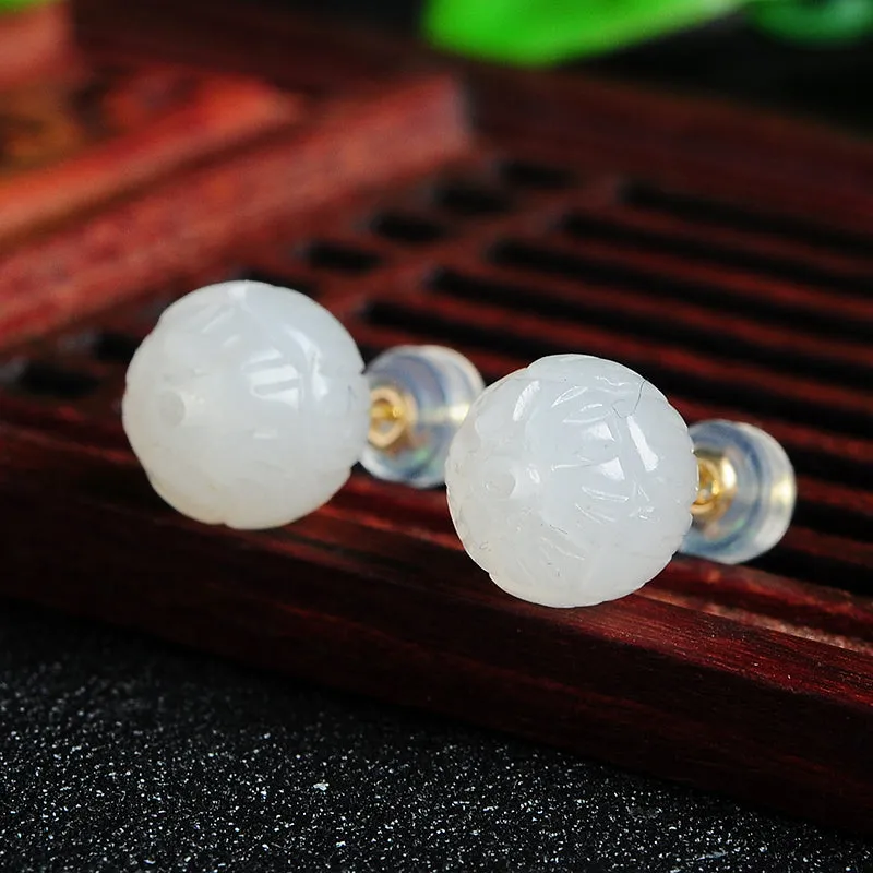 Natural Jade Earrings Nephrite Gold Earrings EG95