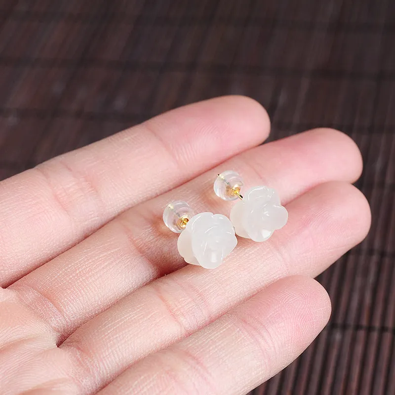 Natural Jade Earrings Nephrite Gold Earrings WE16