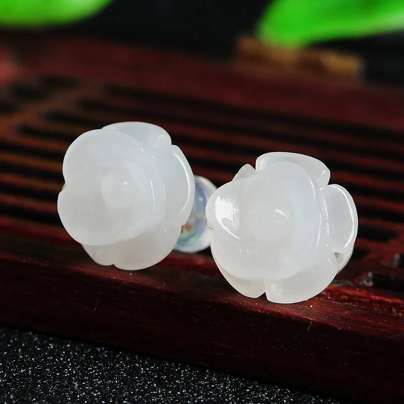 Natural Jade Earrings Nephrite Gold Earrings WE16