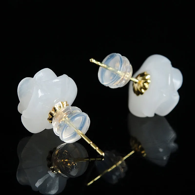 Natural Jade Earrings Nephrite Gold Earrings WE16
