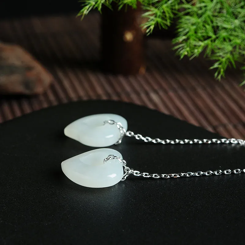 Natural Jade Earrings Nephrite Silver Earrings EG102