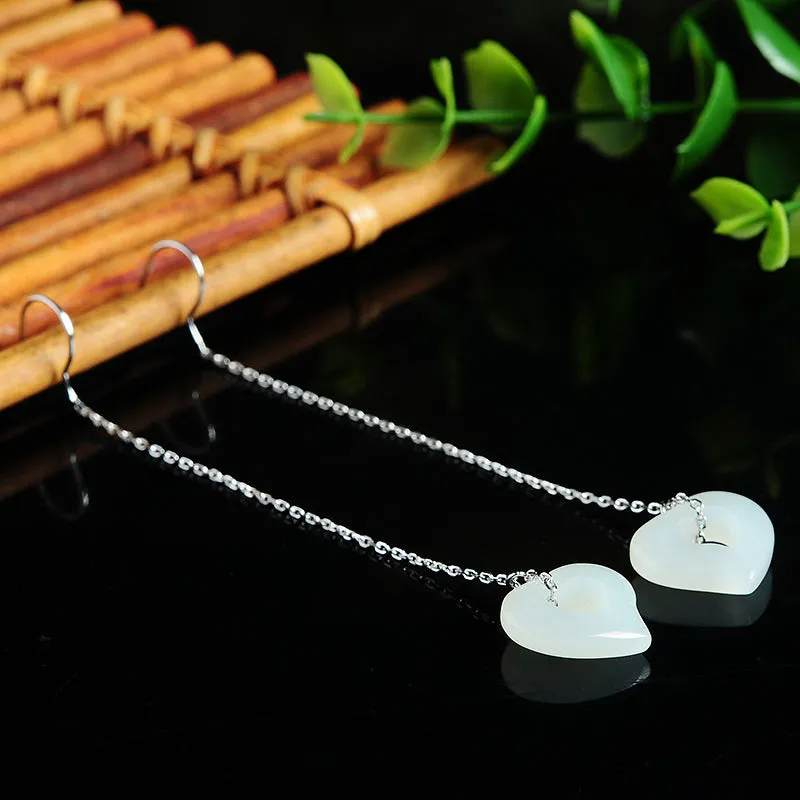 Natural Jade Earrings Nephrite Silver Earrings EG102