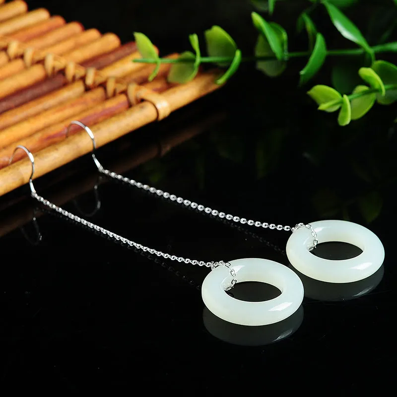Natural Jade Earrings Nephrite Silver Earrings EG97