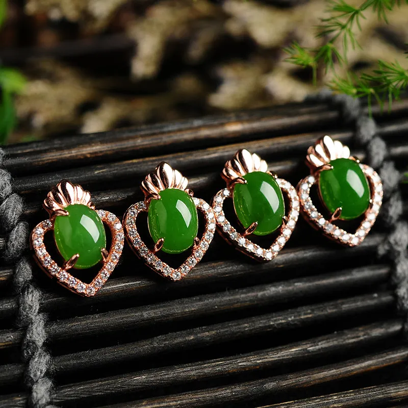 Natural Jade Earrings Nephrite Silver Earrings WE6