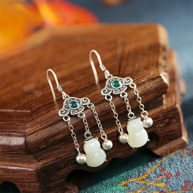 Natural Jade Earrings Nephrite Silver Earrings ZNE137