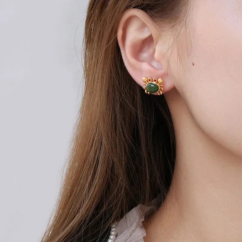 Natural Jade Earrings Nephrite Silver Earrings ZNE257