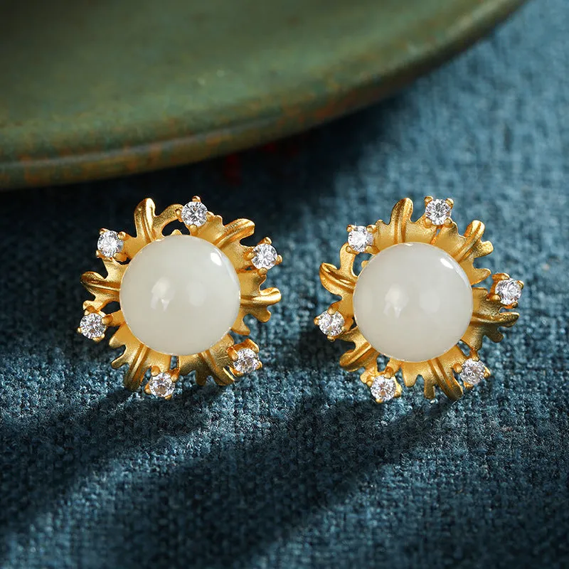 Natural Jade Earrings Nephrite Silver Earrings ZNE388