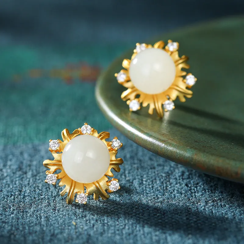 Natural Jade Earrings Nephrite Silver Earrings ZNE388