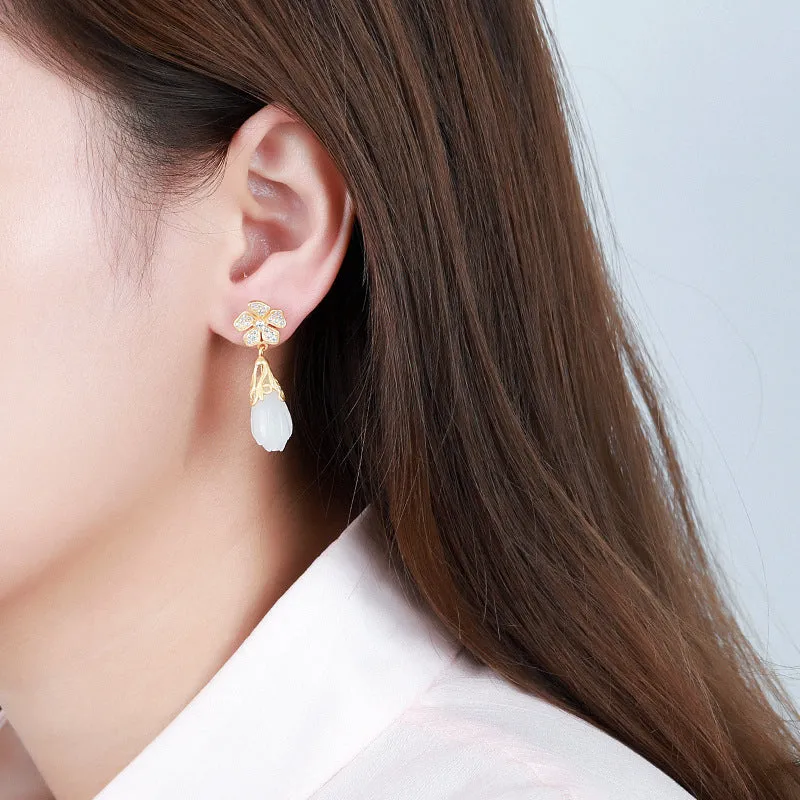 Natural Jade Earrings Nephrite Silver Earrings ZNE390
