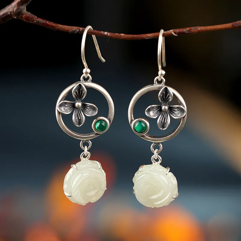 Natural Jade Earrings Nephrite Silver Earrings ZNE456